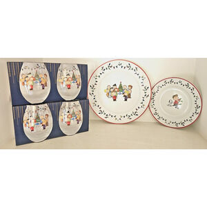 PEANUTS Charlie Brown Snoopy, Gang Christmas Plates &Glasses 12 pc Set Zrike